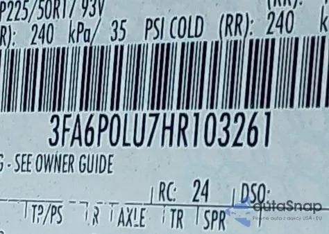 2017 Ford Fusion Hybrid Se z USA, uszkodzony, nr VIN 3FA6P0LU7HR103261